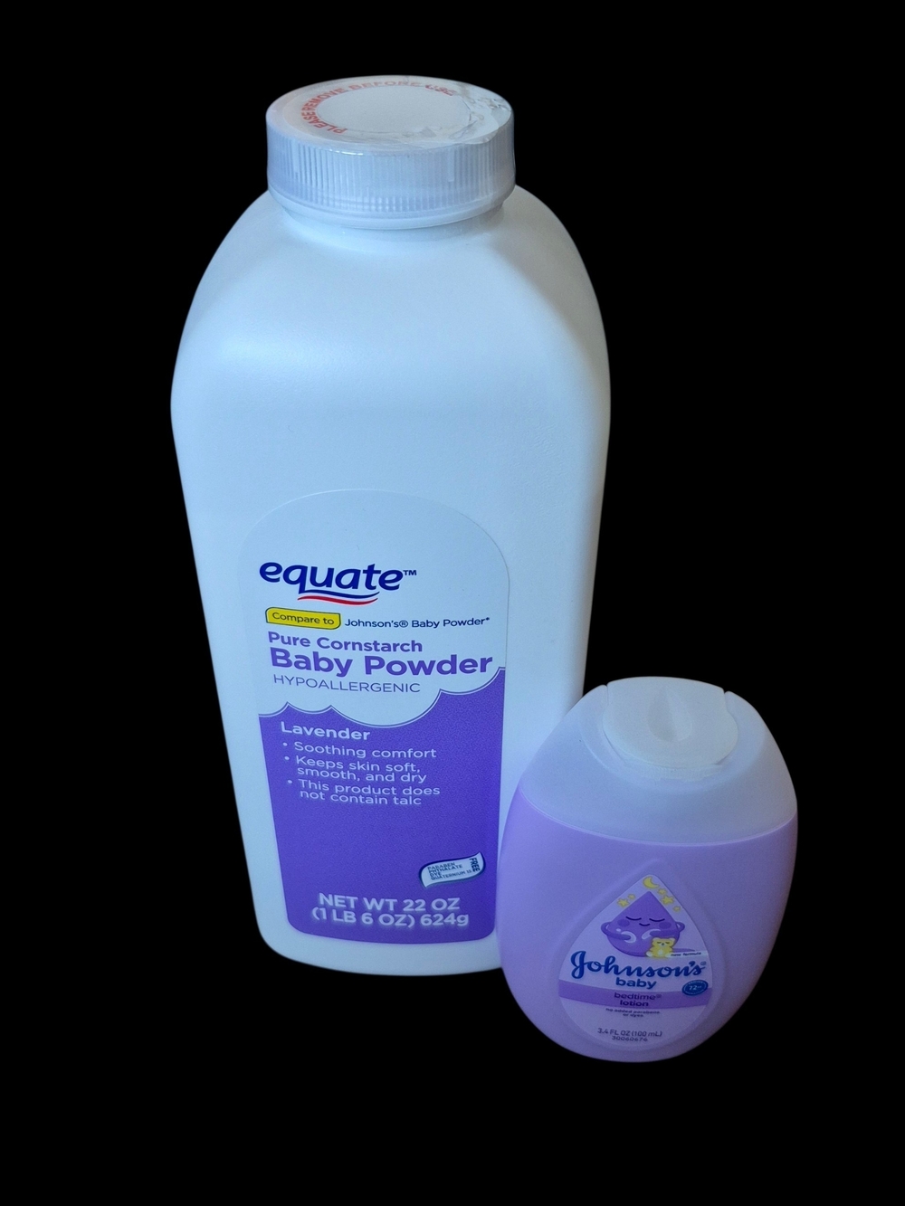 Equate Pure Cornstarch Baby Poweder Hypoallergenic.
